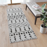 Flash Furniture RC-CR19-1330-26-WH-GG Geometric Bohemian Low Pile Rug - 2'x6' - Ivory/Black